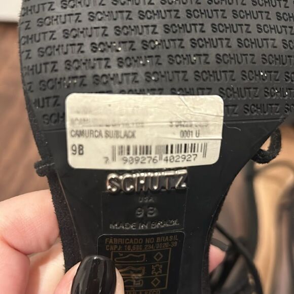 Schutz Camurca Black Open Toe Heels, Size 9 - Picture 7 of 10